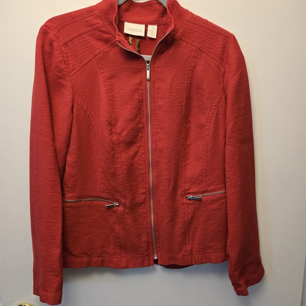 Chico's Jacket Vibrant Red Moto Jacket Size 1